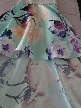 Lulu's Mint Floral Tiered Formal Dress with Purple and Peach Blooms